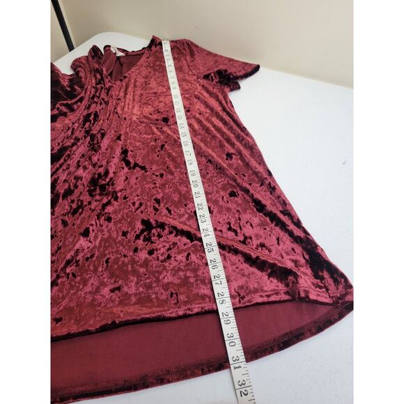 Spring & Mercer Velvet Legging Tee Burgundy V-Neck Short Sleeve Top Womens Sz XL - Picture 4 of 9